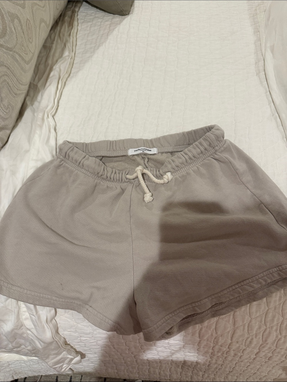 perfectwhitetee Women's Taupe Drawstring Athletic Shorts
